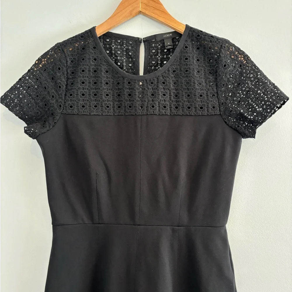 J. Crew Black Eyelet Mini Dress Size 6